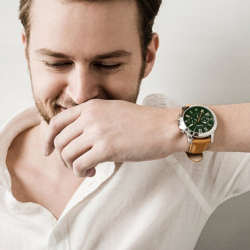 Buy Men's Chronograph Quartz Grant Brown Leather Strap Green Dial 44Mm Watch in Pakistan