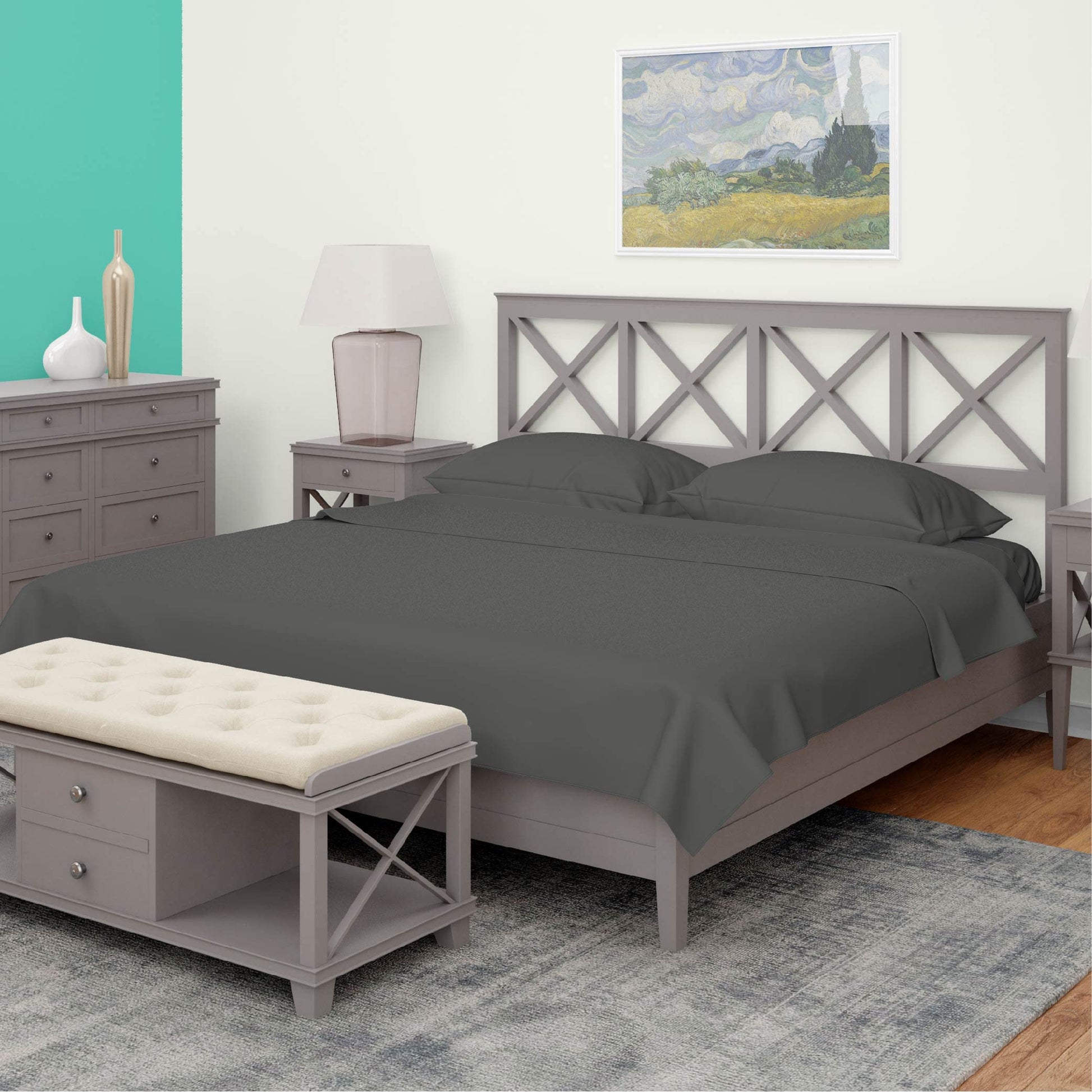 Buy The Sheets Company 400 Thread Count 100% Cotton Sateen Weave King Bedsheet Set - Charcoal in Pakistan