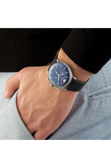 Buy Emporio Armani Men's Chronograph Quartz Leather Strap Blue Dial 43mm Watch AR11105 in Pakistan