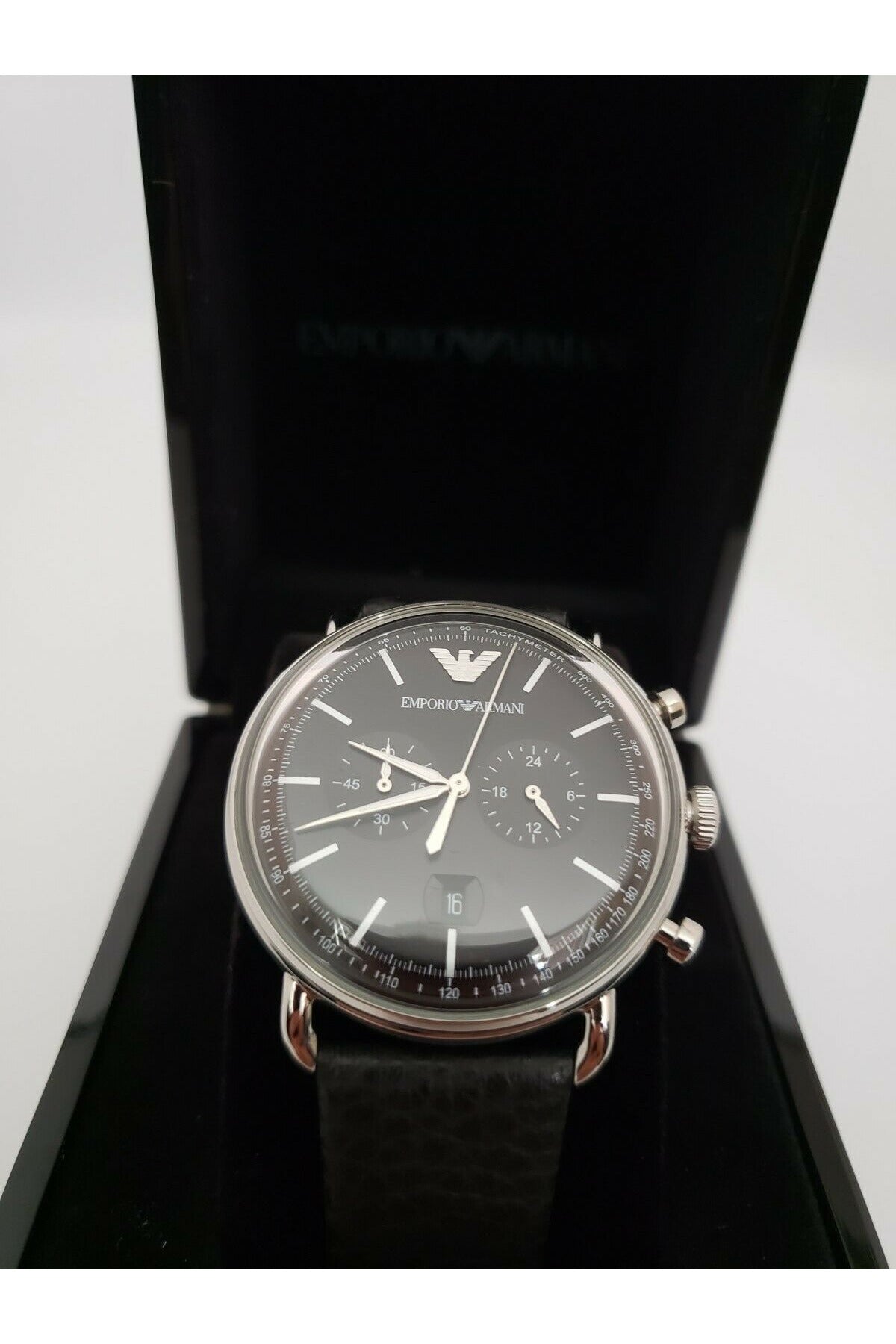 Buy Emporio Armani Men's Chronograph Quartz Leather Strap Black Dial 43mm Watch AR11143 in Pakistan