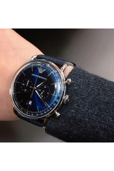 Buy Emporio Armani Men's Chronograph Quartz Leather Strap Blue Dial 43mm Watch AR11105 in Pakistan