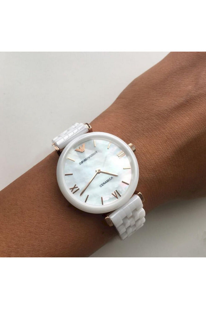 Buy Emporio Armani Retro White Ceramic Mother of Pearl Dial Quartz Watch for Ladies - Emporio Armani AR1486 in Pakistan