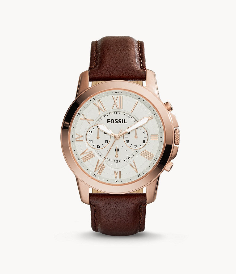 Buy Men's Chronograph Quartz Grant Brown Leather Strap White Dial 44Mm Watch in Pakistan