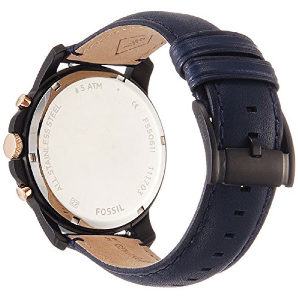 Buy Men's Chronograph Quartz Leather Strap Black And Blue Dial 43Mm Watch in Pakistan