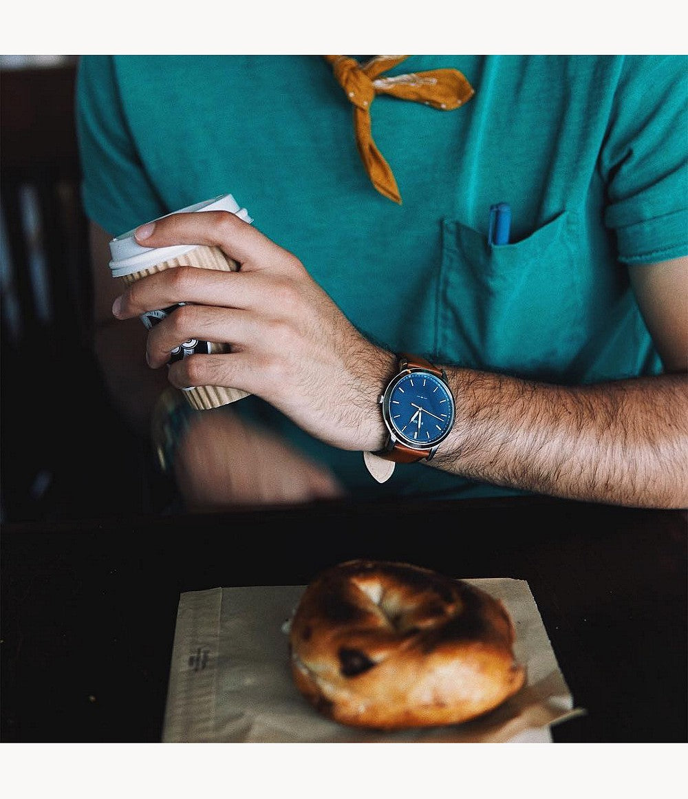 Buy Men's Quartz The Minimalist Brown Leather Strap Blue Dial 44Mm Watch in Pakistan