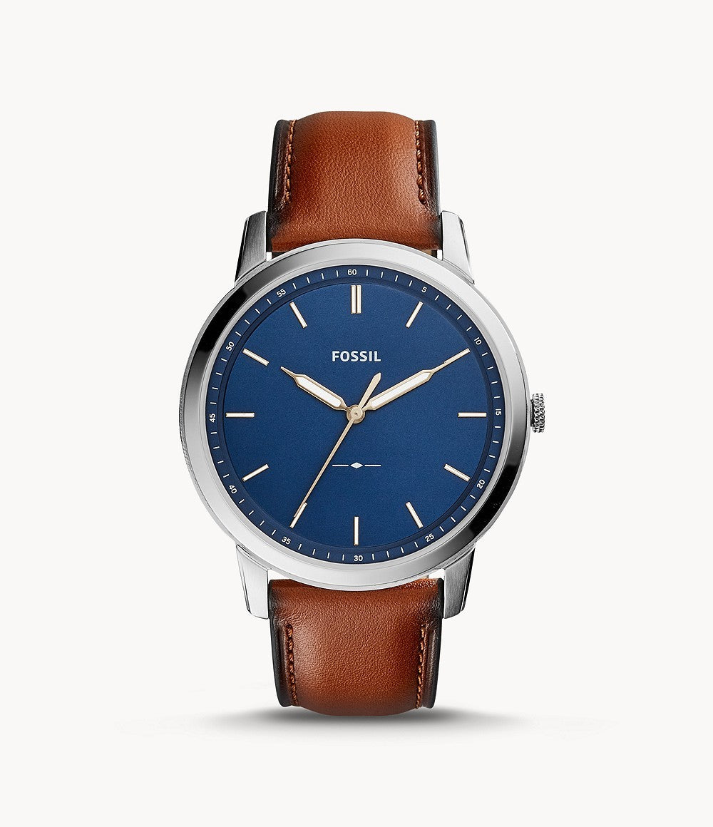 Buy Men's Quartz The Minimalist Brown Leather Strap Blue Dial 44Mm Watch in Pakistan