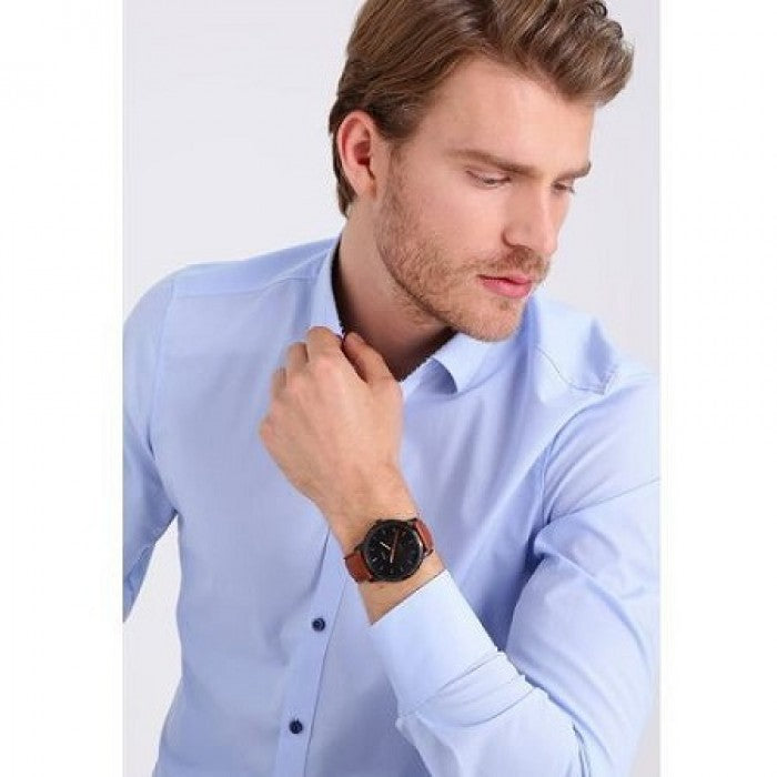 Buy Men's Quartz Brown Leather Strap Black Dial 44Mm Watch in Pakistan