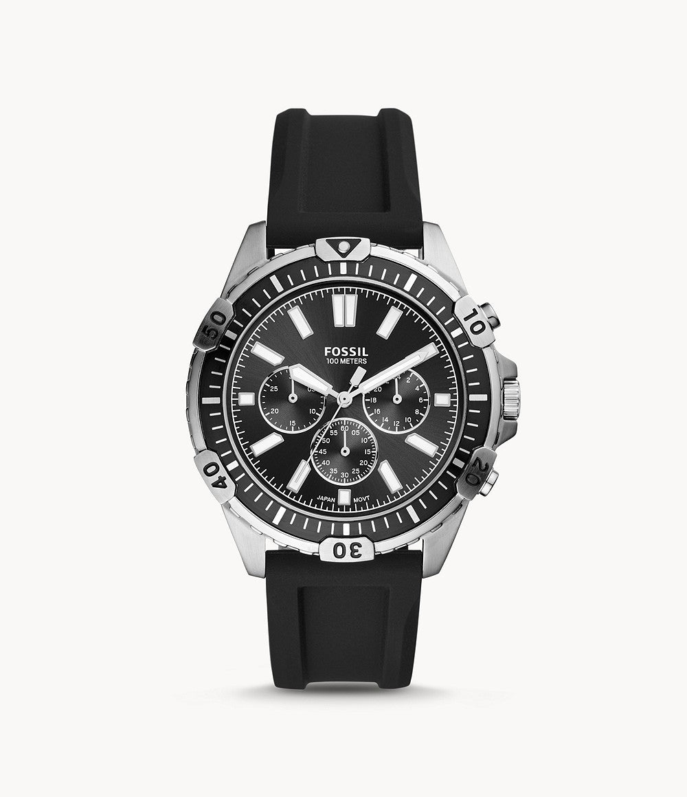 Buy Men's Chronograph Quartz Black Silicone Strap Black Dial 44Mm Watch in Pakistan