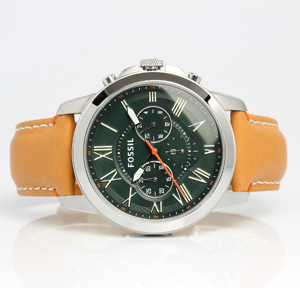 Buy Men's Chronograph Quartz Grant Brown Leather Strap Green Dial 44Mm Watch in Pakistan