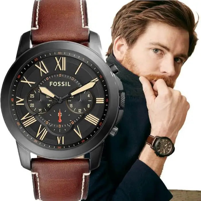 Buy Men's Quartz Black Dial Brown Leather Band Watch in Pakistan
