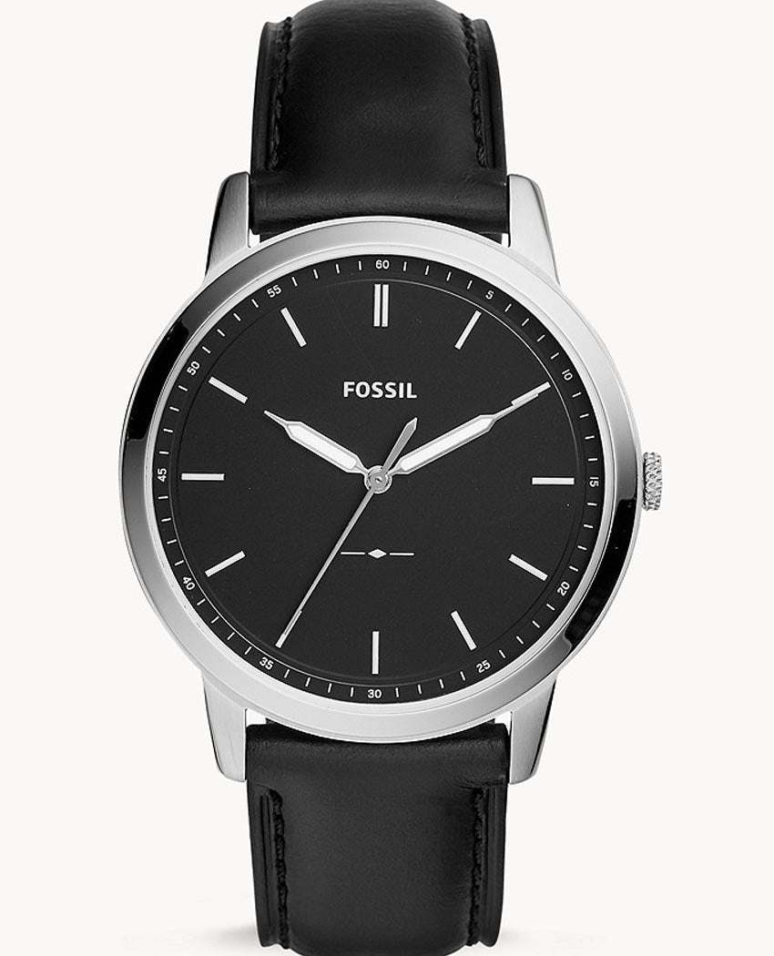 Buy Men's Quartz Minimalist Black Leather Strap Black Dial 44Mm Watch in Pakistan