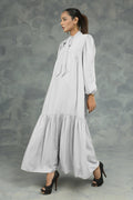 Buy Negative Apparel Knot Collar Lantern Sleeve Dress FD - White in Pakistan