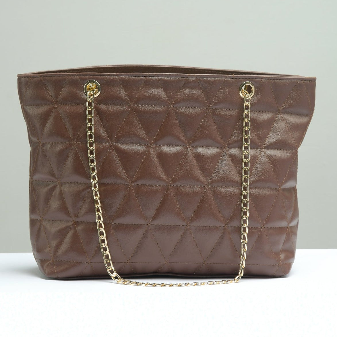 Buy Negative Apparel Geometric Pattern Tote Bag With Chain FD - Brown in Pakistan