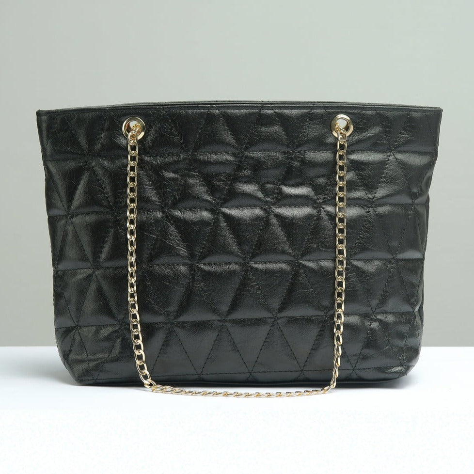 Buy Negative Apparel Geometric Pattern Tote Bag With Chain FD - Black in Pakistan