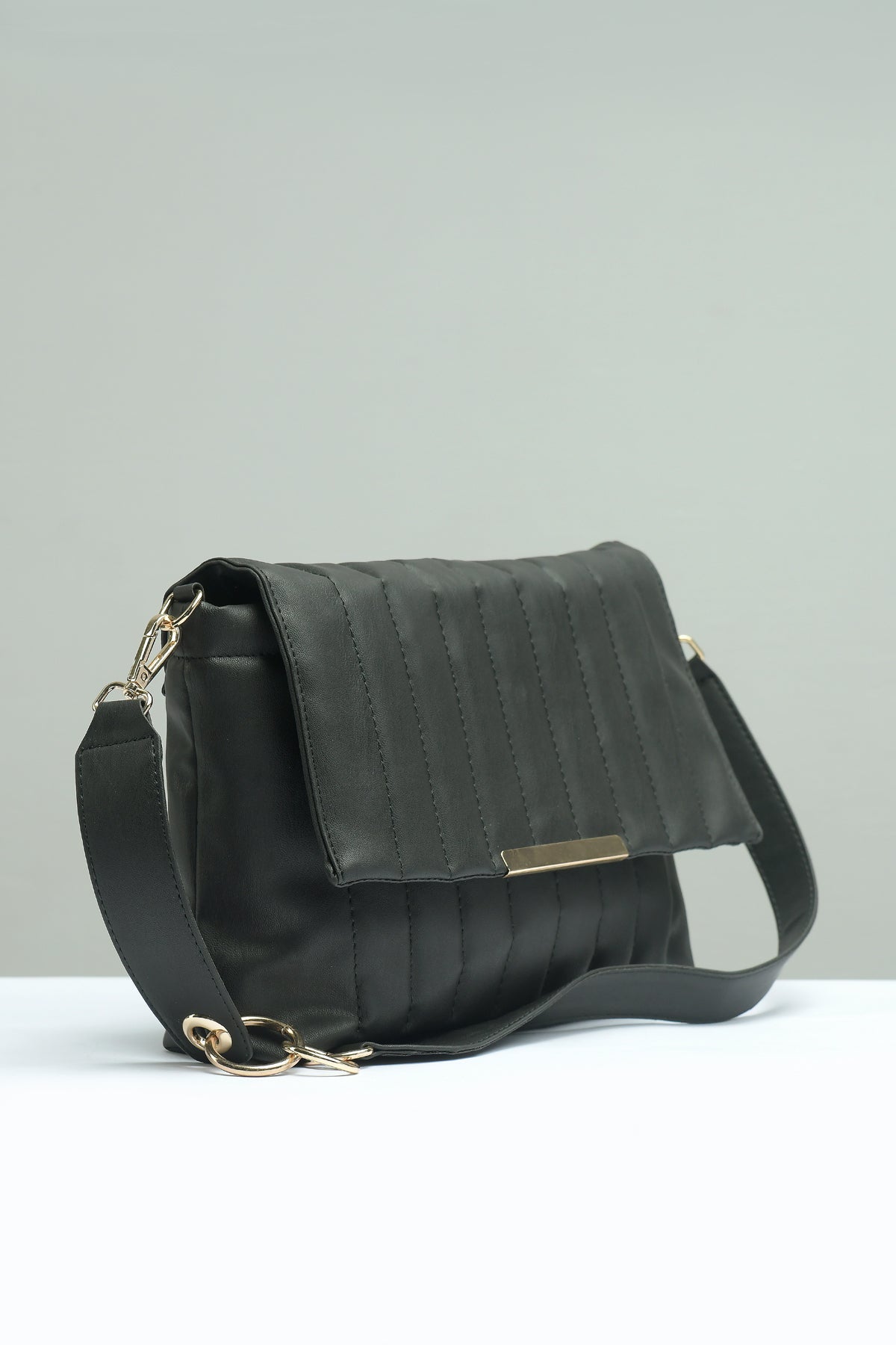 Buy Negative Apparel Quilted Flap Bag With Strap FD - Black in Pakistan