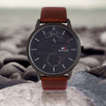 Buy Tommy Hilfiger Mens Quartz Leather Strap Black Dial 44mm Watch - 1791604 in Pakistan