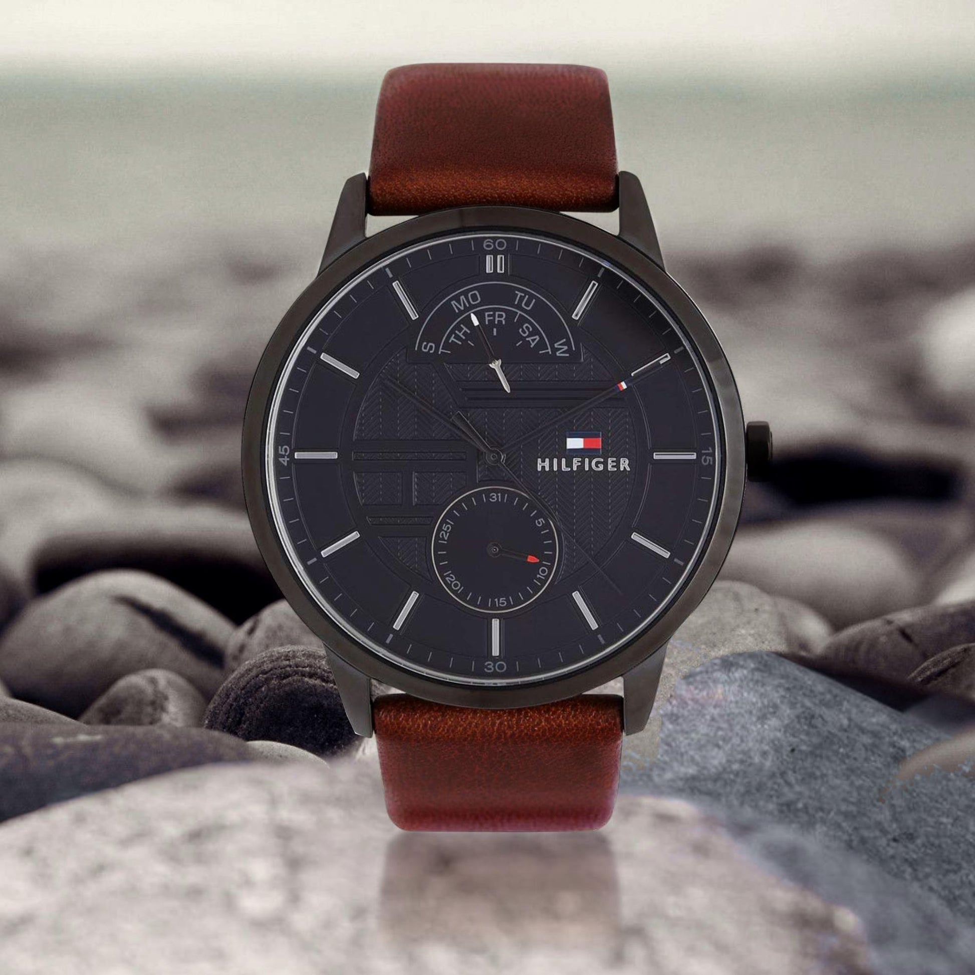 Buy Tommy Hilfiger Mens Quartz Leather Strap Black Dial 44mm Watch - 1791604 in Pakistan