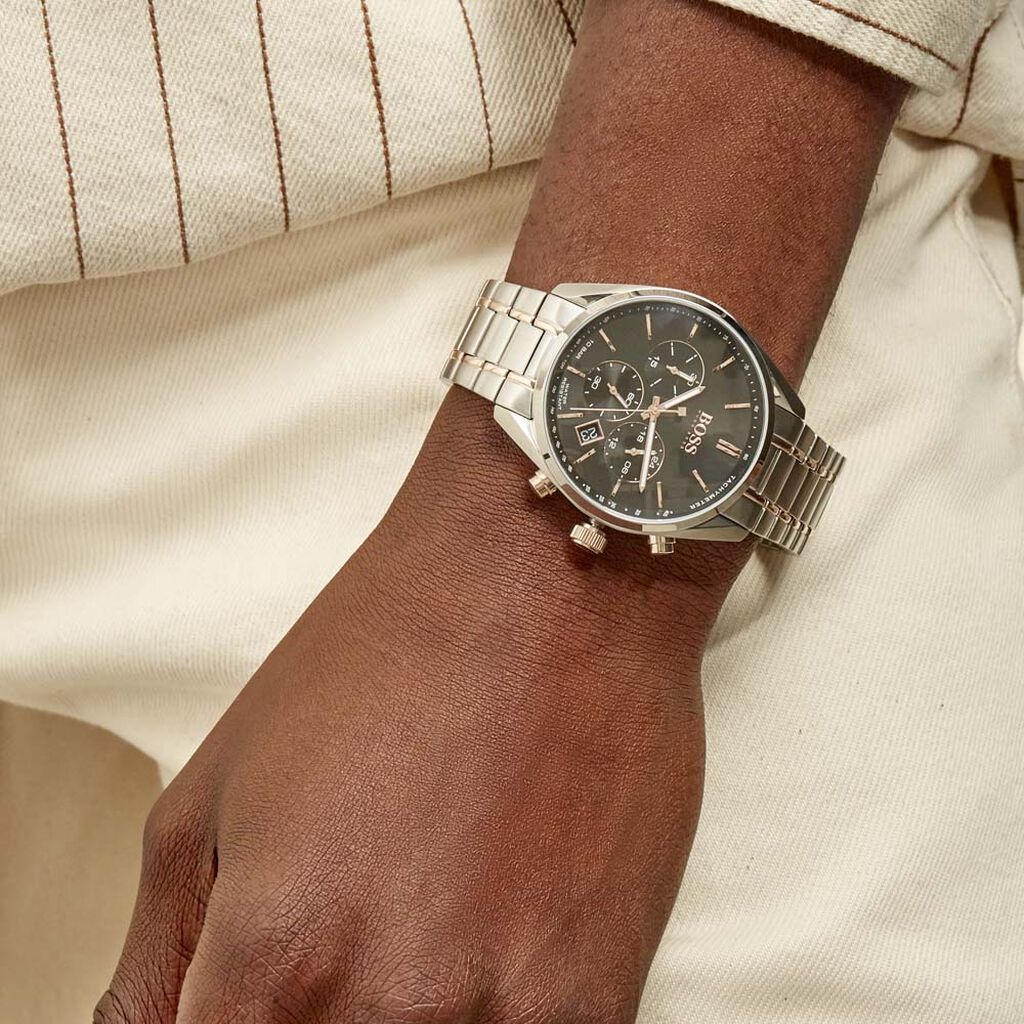 Buy Hugo Boss Mens Chronograph Champion Silver Stainless Steel Black Dial 44mm Watch - 1513819 in Pakistan