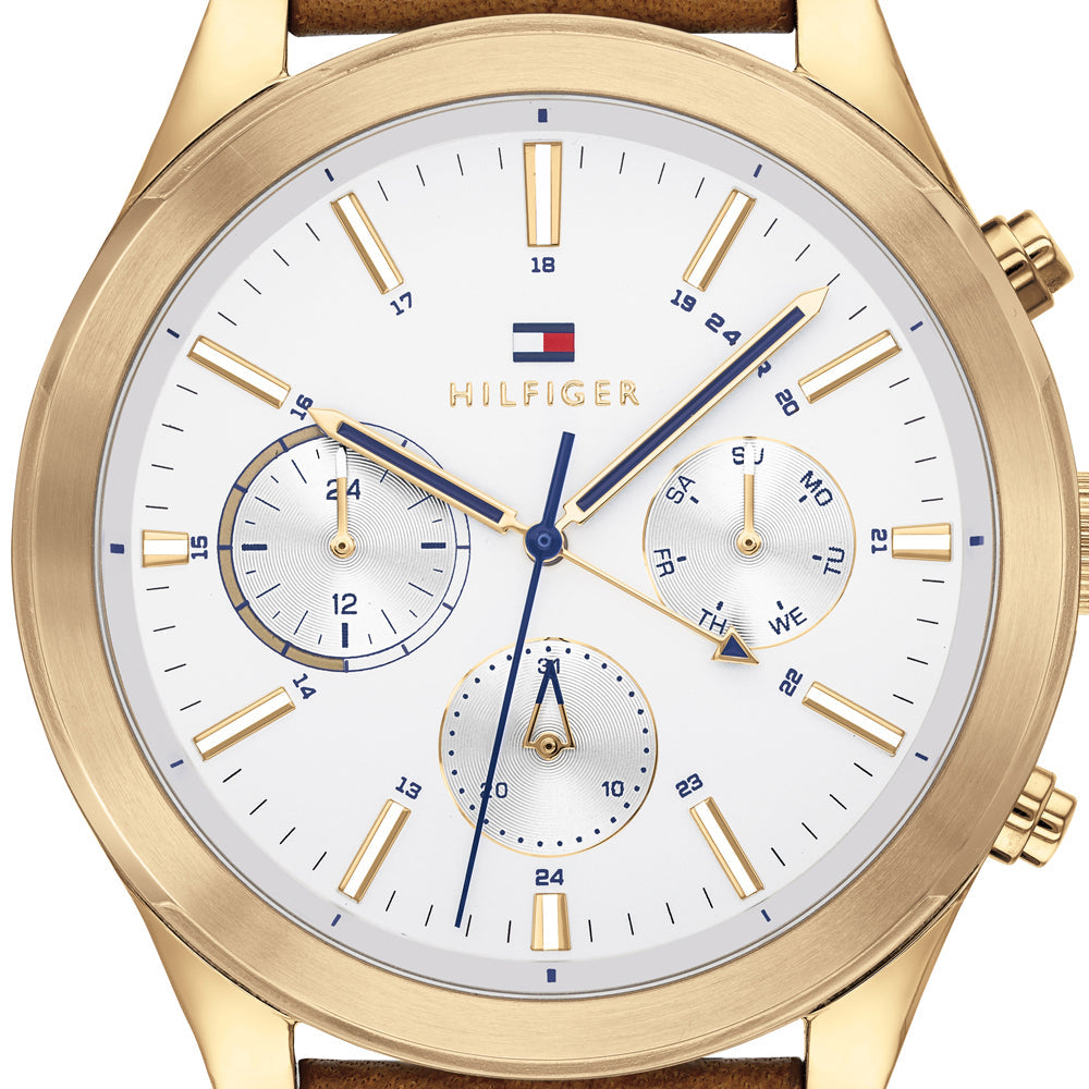 Buy Tommy Hilfiger Mens Quartz Brown Leather Strap Silver Dial 44mm Watch - 1791742 in Pakistan