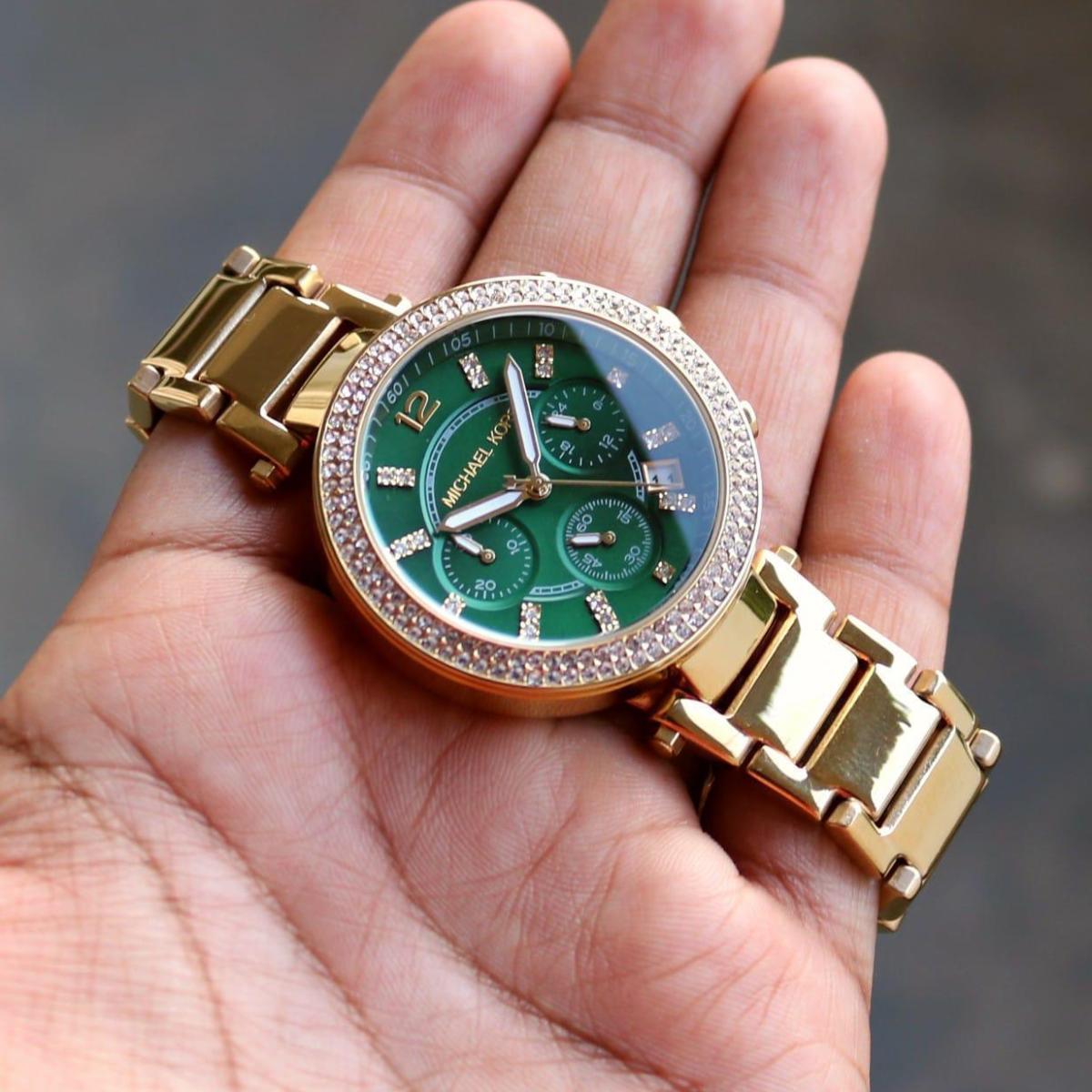 Buy Michael Kors Womens Quartz Chronograph Parker Gold Stainless Steel Green Dial 38mm Watch - Mk6263 in Pakistan