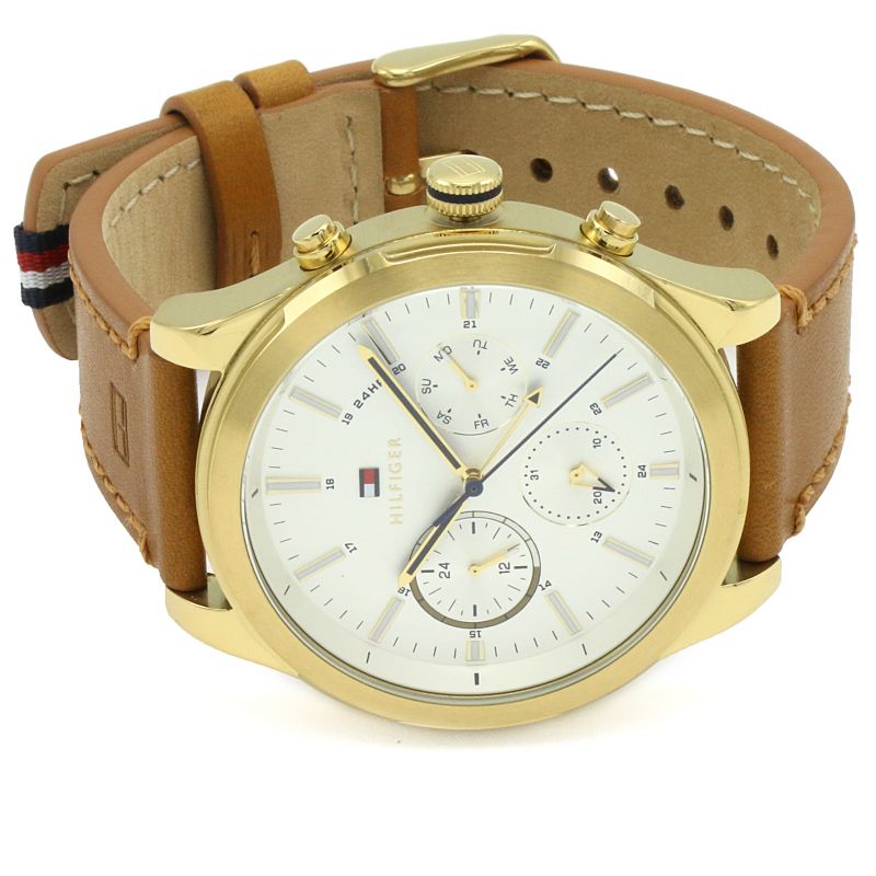 Buy Tommy Hilfiger Mens Quartz Brown Leather Strap Silver Dial 44mm Watch - 1791742 in Pakistan
