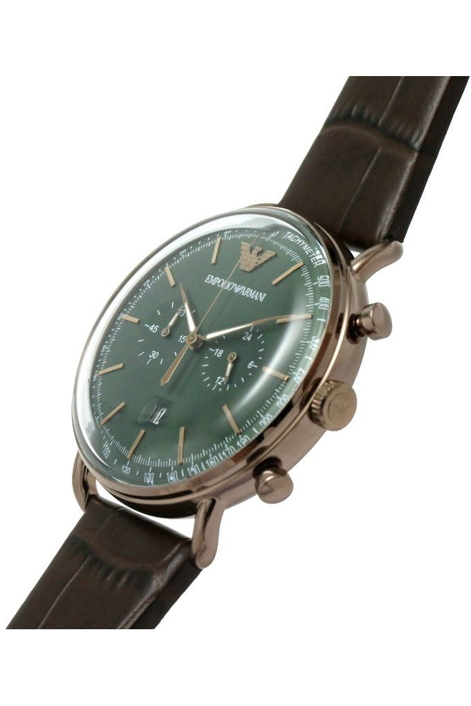 Buy Emporio Armani Men's Quartz Leather Strap Green Dial 43mm Watch AR11334 in Pakistan