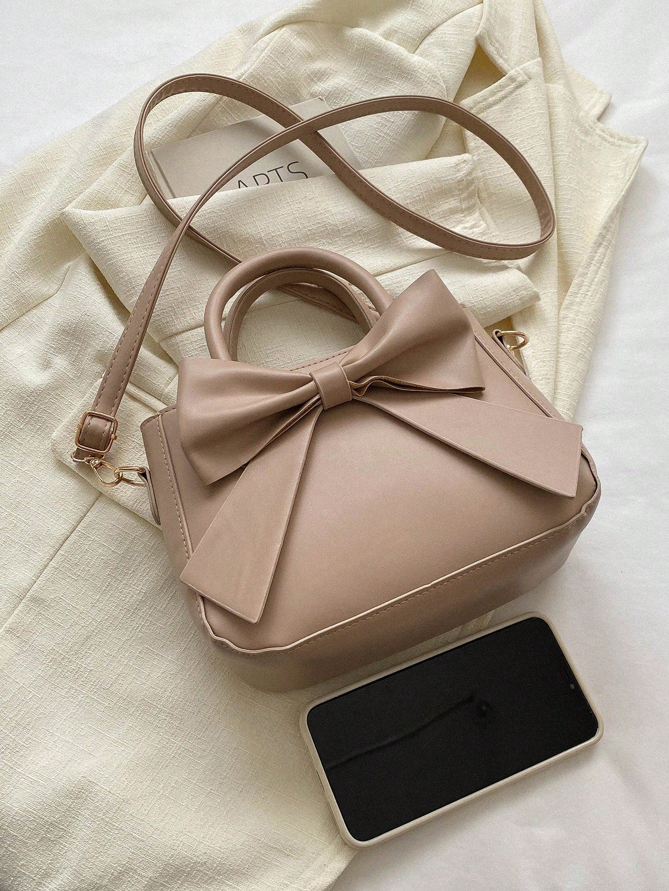 Buy SHEIN Luxurious Bow Decor Handbag Double Handle Small Faux Leather Crossbody Bag in Pakistan