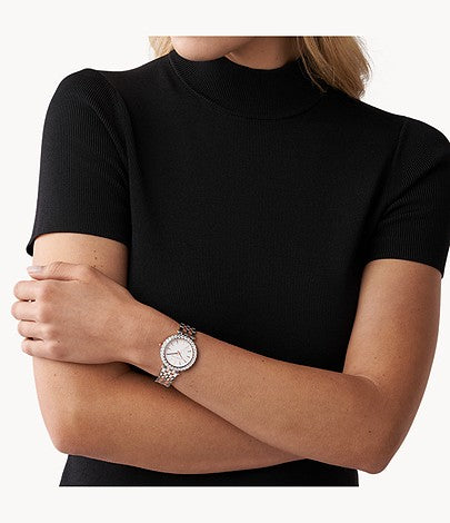 Buy Michael Kors Womens Quartz Darci Two Tone Diamonds Stainless Steel Silver Dial 35mm Watch - Mk4515 in Pakistan