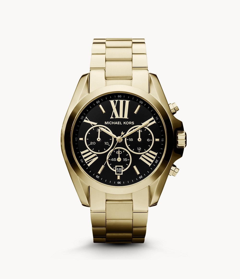 Buy Michael Kors Womens Chronograph Quartz Bradshaw Gold Stainless Steel Black Dial 43mm Watch - Mk5739 in Pakistan