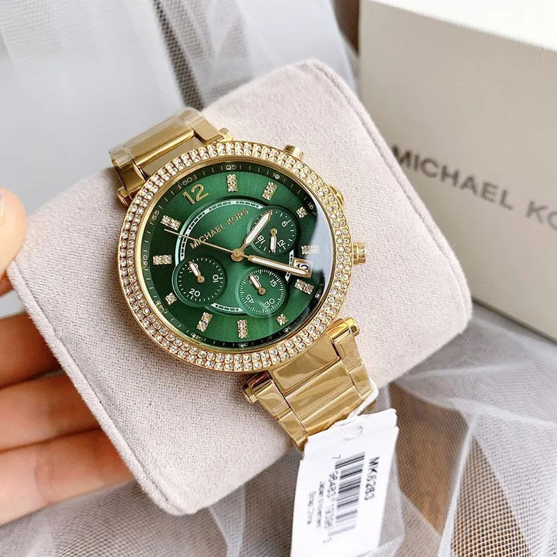 Buy Michael Kors Womens Quartz Chronograph Parker Gold Stainless Steel Green Dial 38mm Watch - Mk6263 in Pakistan