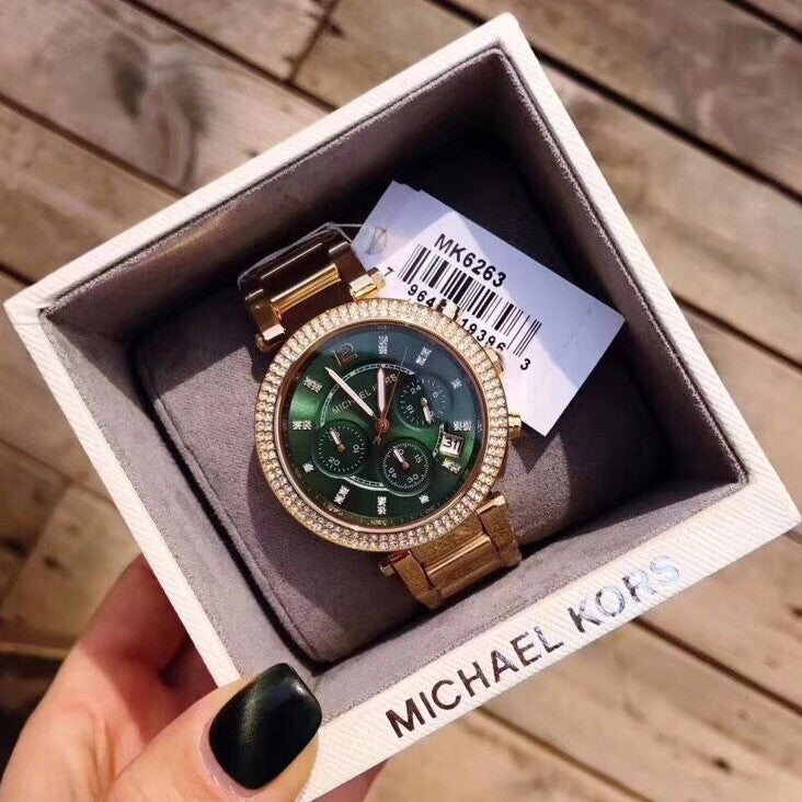 Buy Michael Kors Womens Quartz Chronograph Parker Gold Stainless Steel Green Dial 38mm Watch - Mk6263 in Pakistan