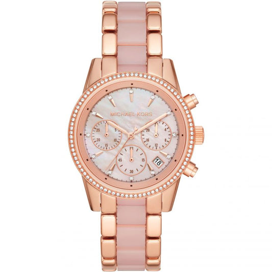 Buy Michael Kors Ritz Chronograph Quartz Crystal Two Tone Strap Ladies Watch - MK6769 in Pakistan