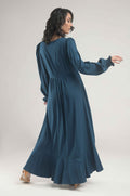 Buy Negative Apparel Flounce Sleeve Ruffle Trim Wrap Knot Side Dress FD - Blue Polka in Pakistan