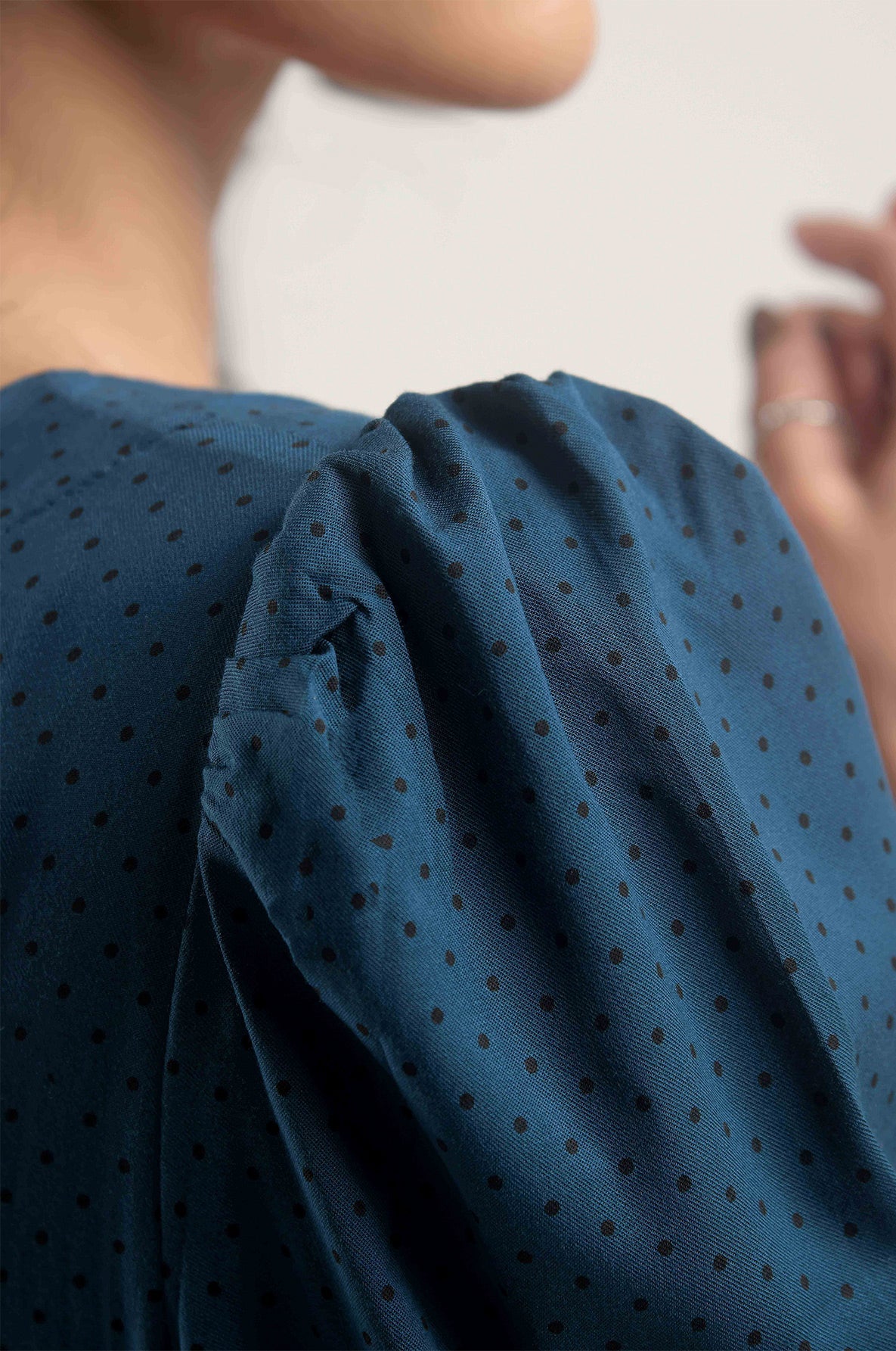 Buy Negative Apparel Flounce Sleeve Ruffle Trim Wrap Knot Side Dress FD - Blue Polka in Pakistan