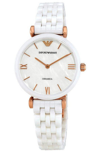 Buy Emporio Armani Retro White Ceramic Mother of Pearl Dial Quartz Watch for Ladies - Emporio Armani AR1486 in Pakistan