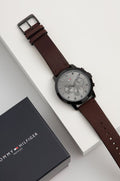 Buy Tommy Hilfiger Mens Quartz Brown Leather Strap Grey Dial 46mm Watch - 1791799 in Pakistan