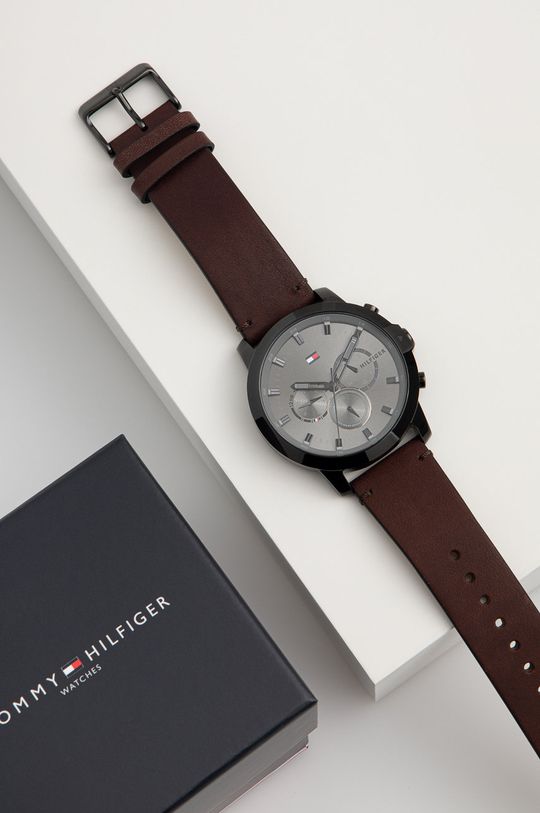 Buy Tommy Hilfiger Mens Quartz Brown Leather Strap Grey Dial 46mm Watch - 1791799 in Pakistan