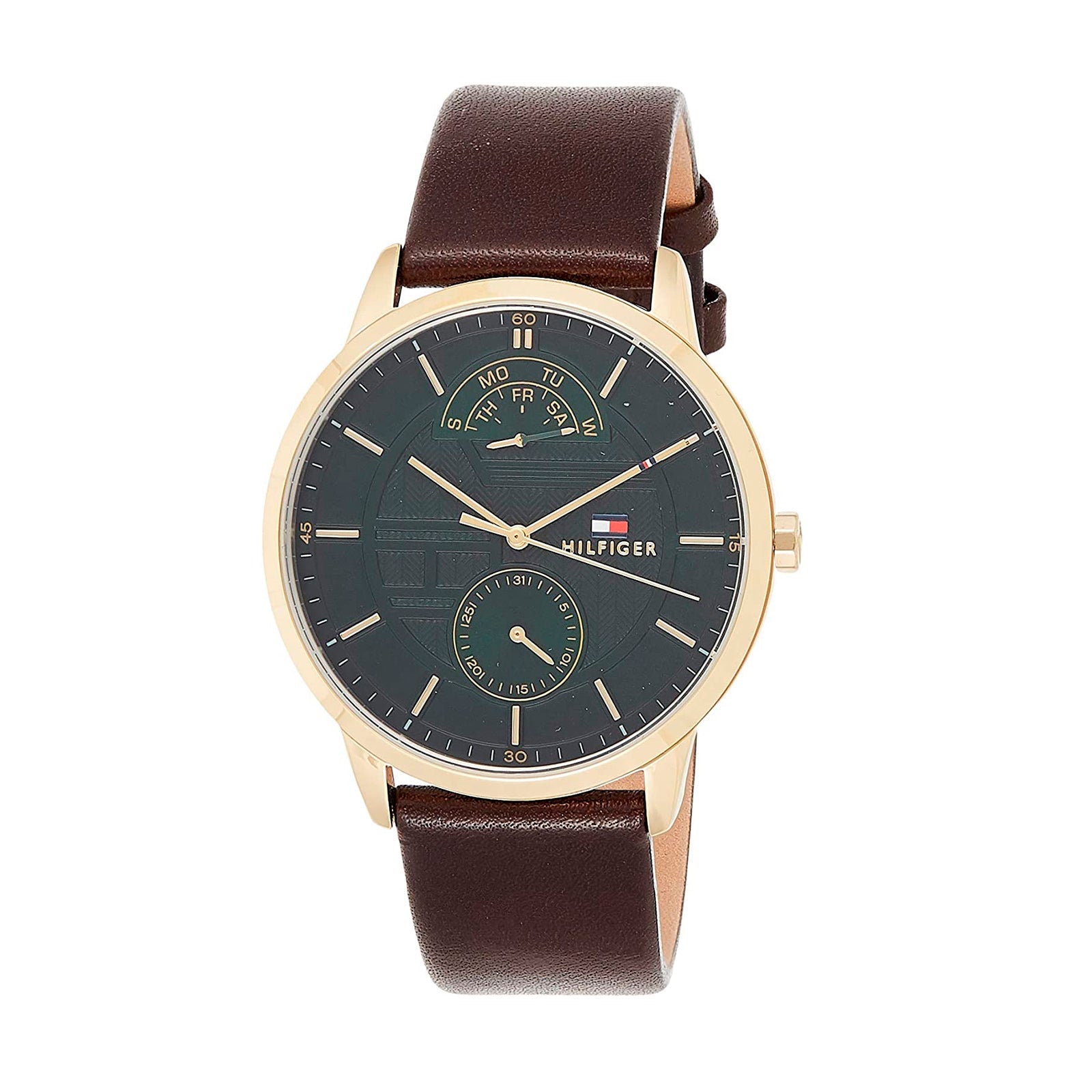 Buy Tommy Hilfiger Mens Quartz Brown Leather Strap Green Dial 41mm Watch - 1791607 in Pakistan