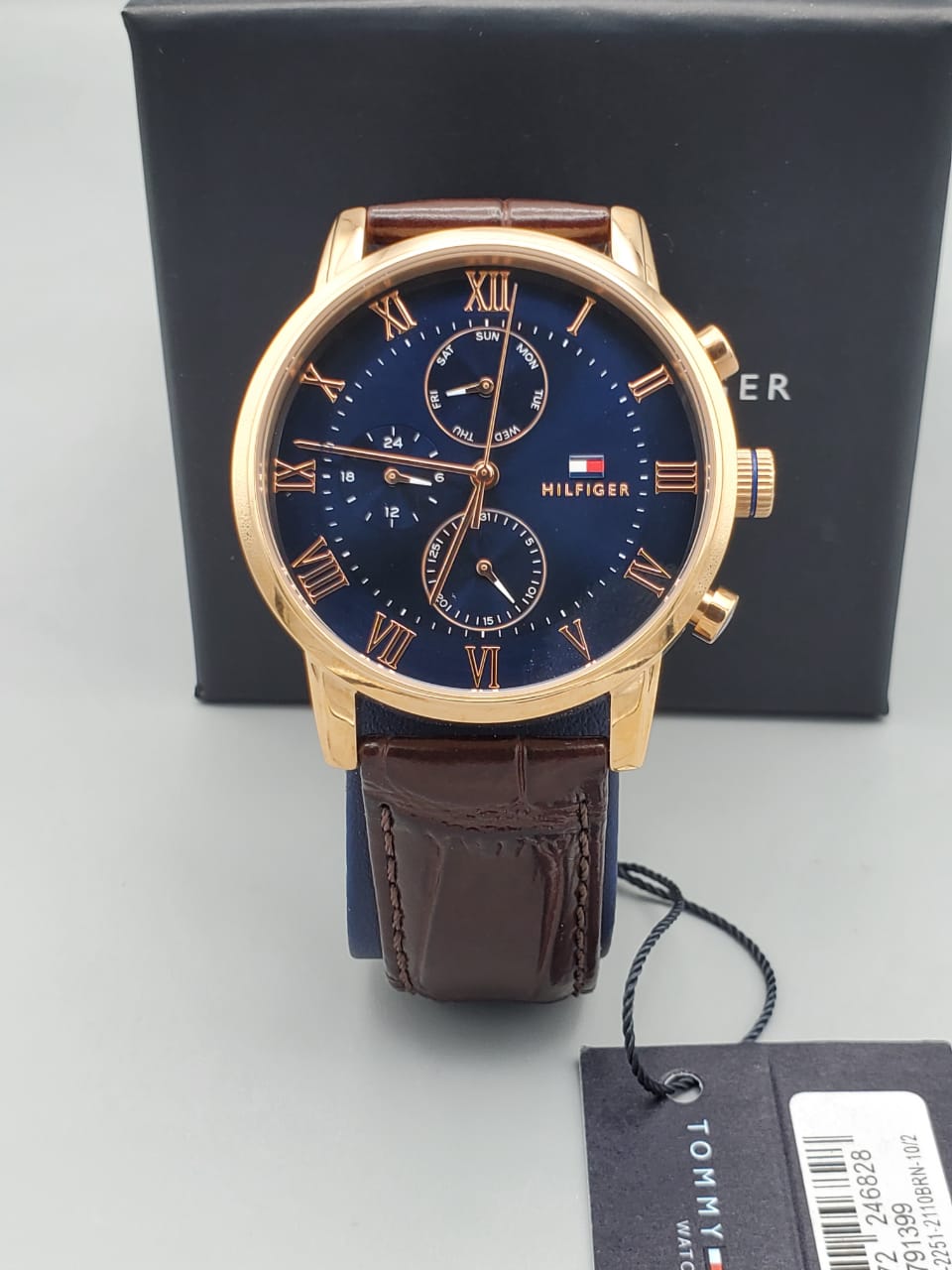 Buy Tommy Hilfiger Quartz Brown Leather Strap Blue Dial 46mm Watch for Men - 1791532 in Pakistan
