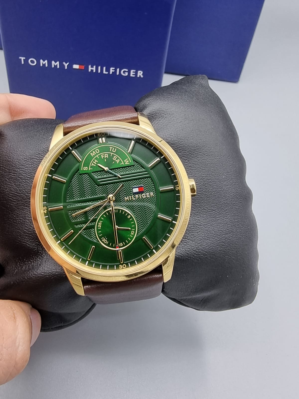 Buy Tommy Hilfiger Mens Quartz Brown Leather Strap Green Dial 41mm Watch - 1791607 in Pakistan
