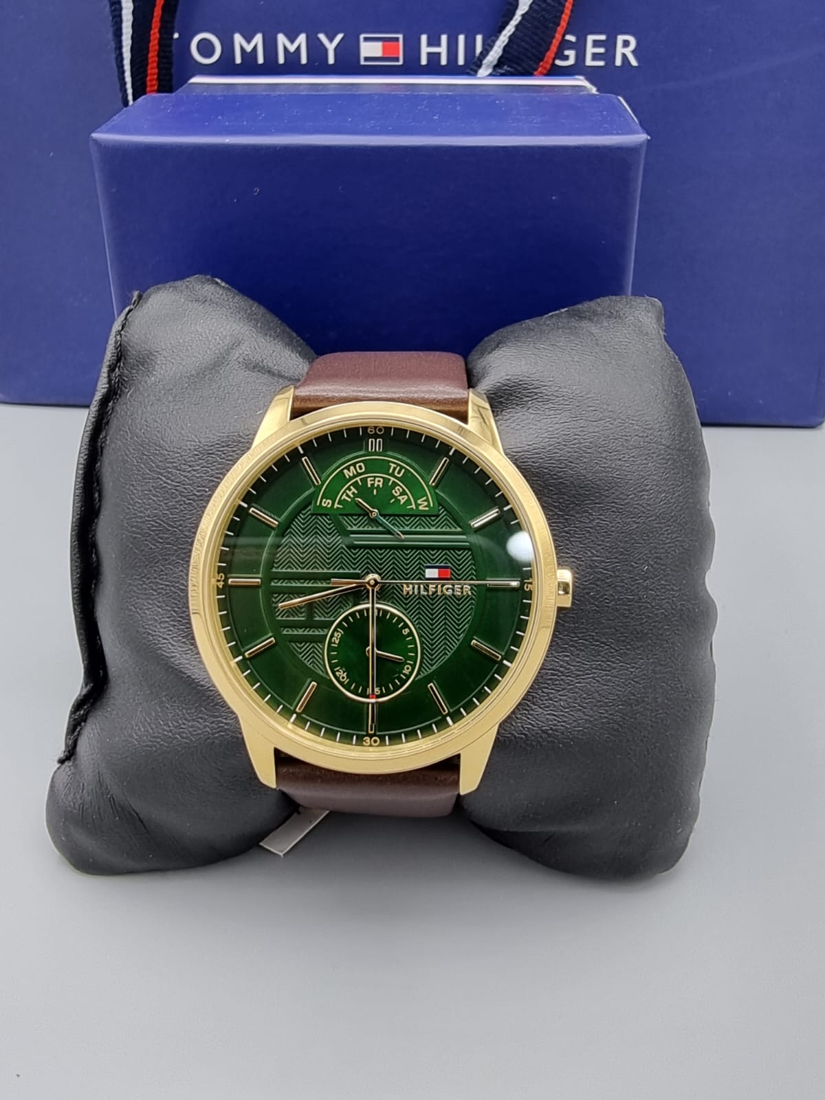 Buy Tommy Hilfiger Mens Quartz Brown Leather Strap Green Dial 41mm Watch - 1791607 in Pakistan