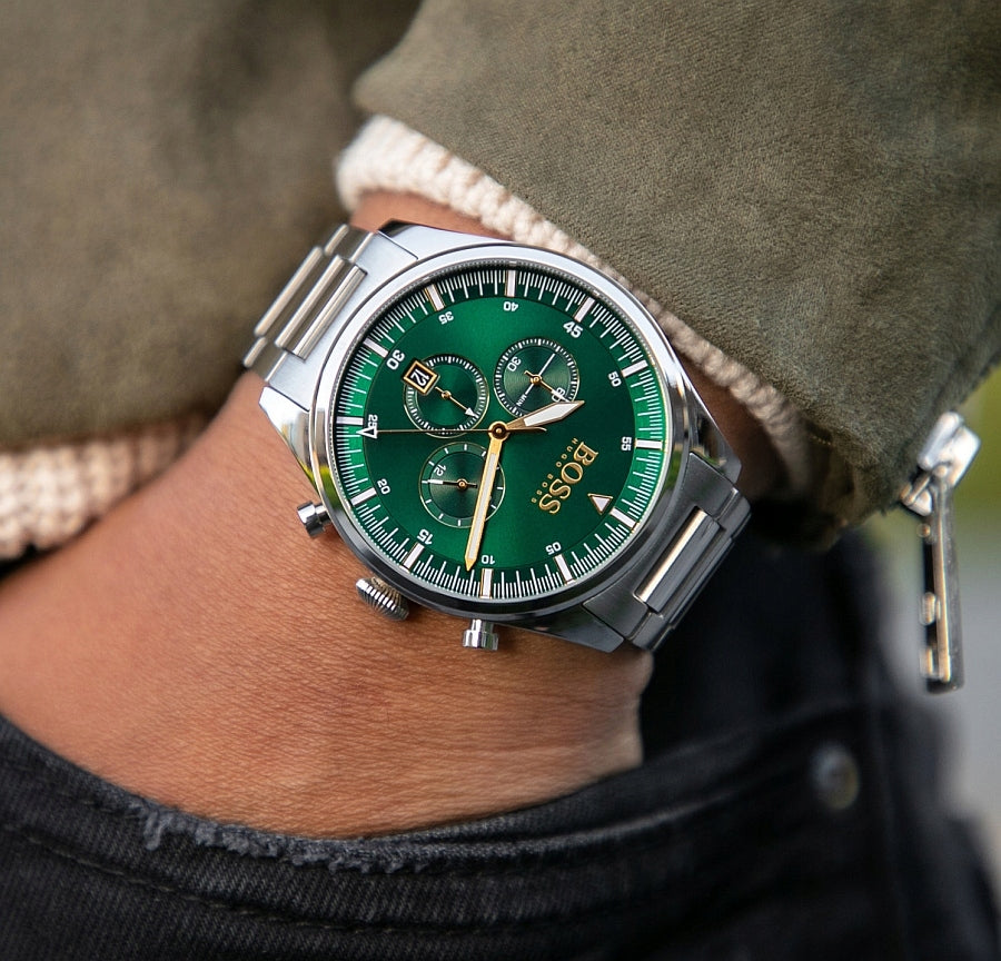 Buy Hugo Boss Mens Quartz Pioneer Stainless Steel Green Dial 44mm Watch - 1513868 in Pakistan