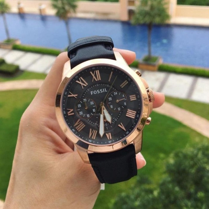 Buy Men's Quartz Analog Grey Dial Black Leather Strap Watch in Pakistan