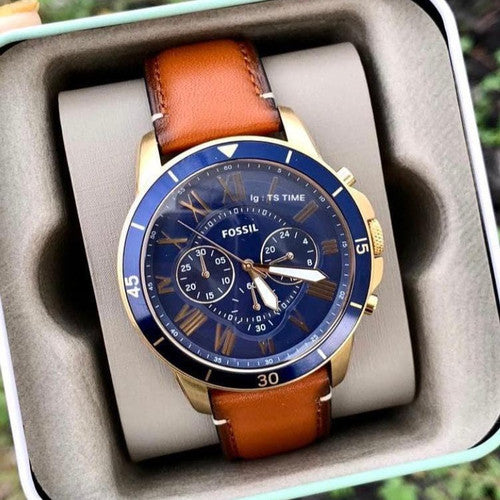 Buy Fossil Men's Quartz Brown Leather Strap Blue Dial 44mm Watch FS5268 in Pakistan