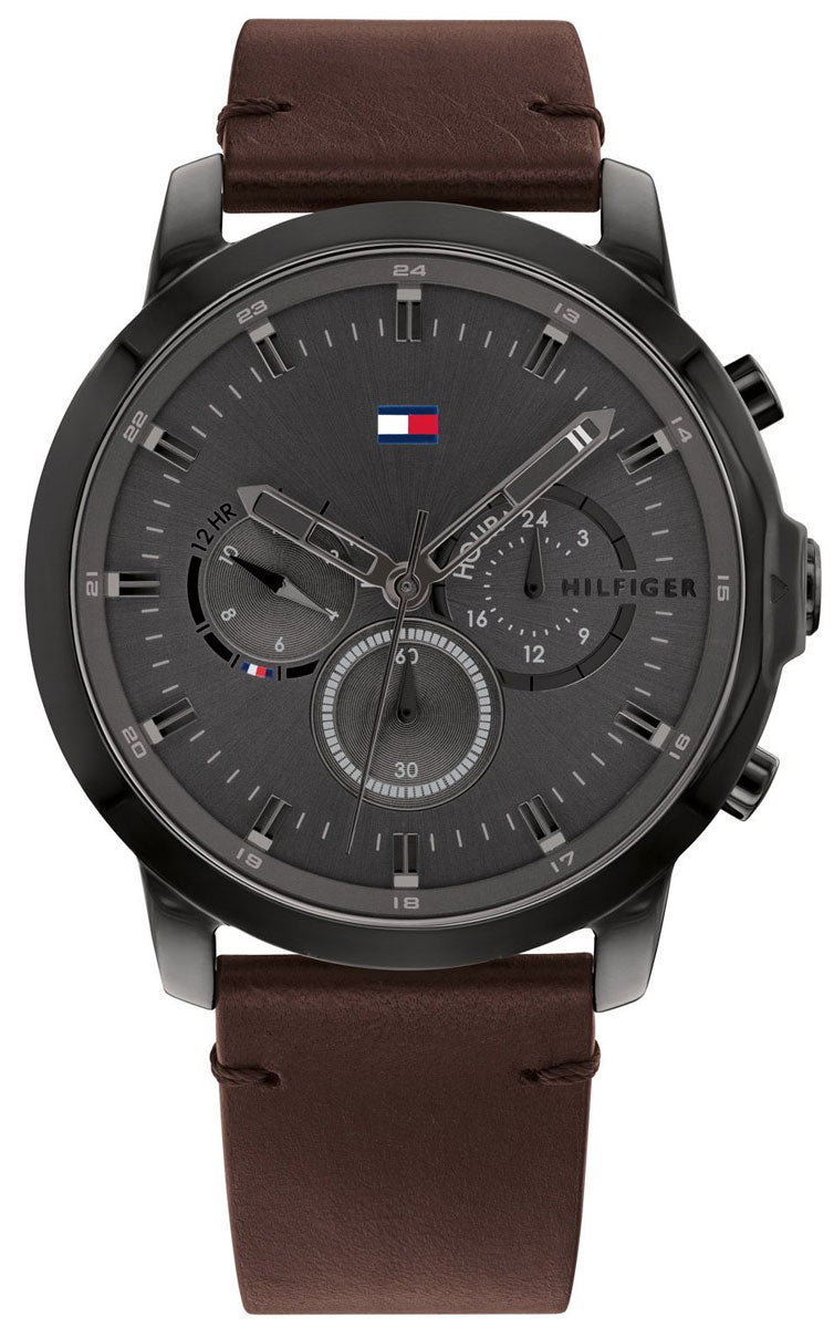 Buy Tommy Hilfiger Mens Quartz Brown Leather Strap Grey Dial 46mm Watch - 1791799 in Pakistan
