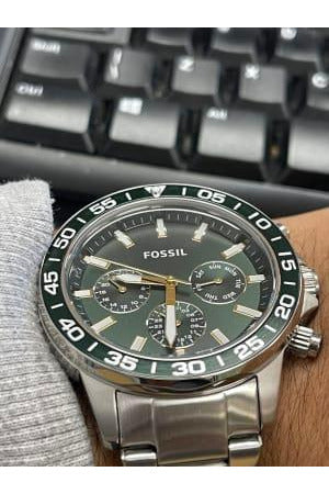 Buy Fossil Men's Chronograph Quartz Silver Stainless Steel Green Dial 45mm Watch BQ2492 in Pakistan