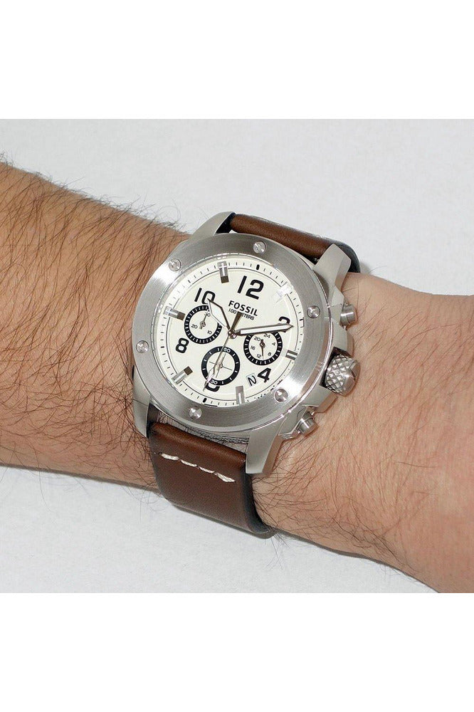Buy Fossil Men's Quartz Brown Leather Strap White Dial 45mm Watch FS4929 in Pakistan