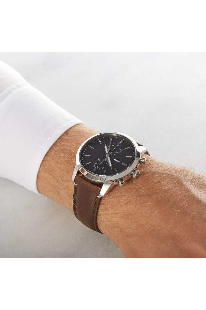 Buy Men's Chronograph Quartz Townsman Brown Leather Strap Black Dial 44Mm Watch in Pakistan