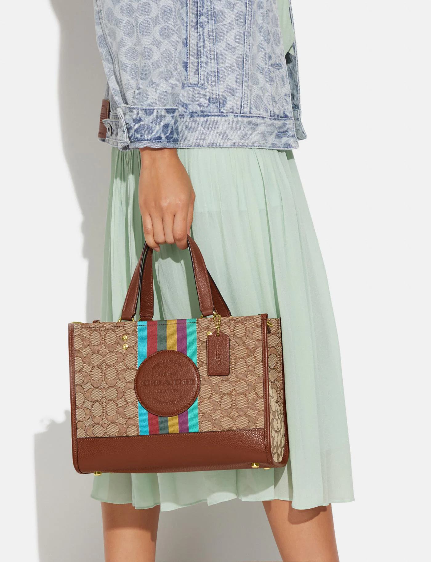 Buy Coach Dempsey Carryall In Signature Jacquard With Stripe And Coach Patch Bag Large - Khaki in Pakistan