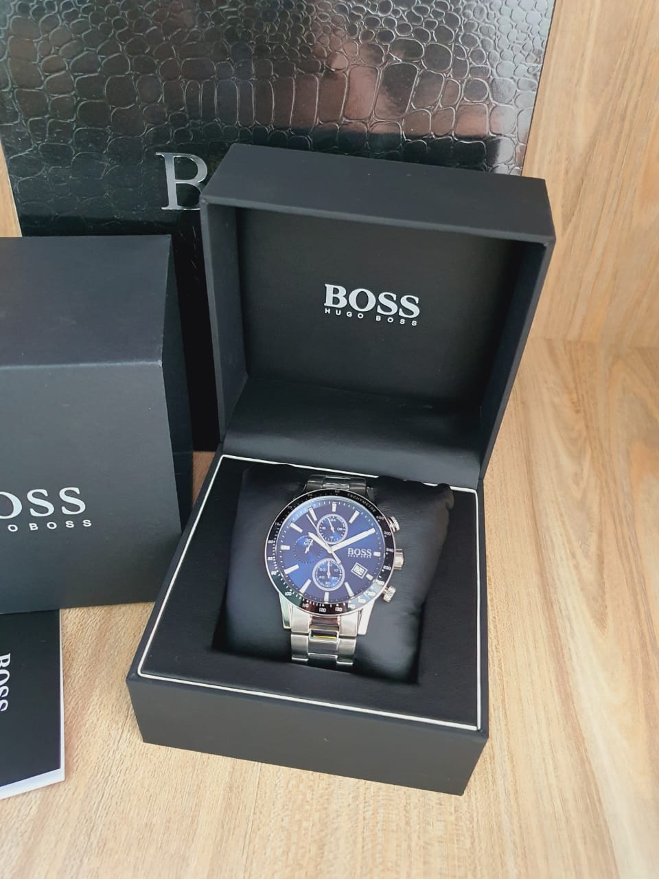 Buy Hugo Boss Mens Chronograph Quartz Rafale Silver Stainless Steel Blue Dial 43mm Watch - 1513510 in Pakistan
